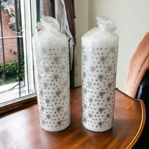 IKEA VINTERFINT Unscented White & Silver Tall 7 1/2" Pillar Candles (Set of 2)